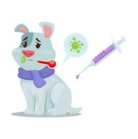 Sick Dog Infected With Virus Bacteria And Medicine Syringe. Animal Healthcare Symbol Cartoon Vector