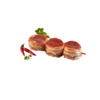 Pork wrapped in bacon on a skewer BBQ Cut out, isolated transparent background png