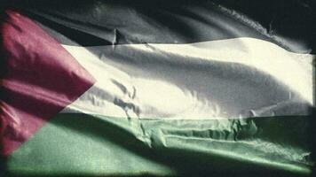 Retro aged Palestine flag waving on the wind. Old vintage Palestinian banner swaying on the breeze. Seamless loop. video