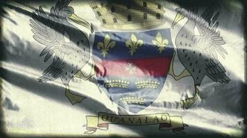 Retro aged Saint Barthelemy flag waving on the wind. Old vintage banner swaying on the breeze. Seamless loop. video