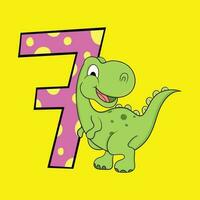 Cute Baby Dinosaur With Number, Vector Illustration