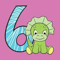 Cute Baby Dinosaur With Number, Vector Illustration