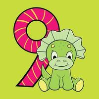 Cute Baby Dinosaur With Number, Vector Illustration