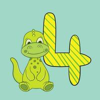 Cute Baby Dinosaur With Number, Vector Illustration