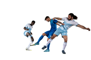 Isolated football  player plays with soccerball in a match png