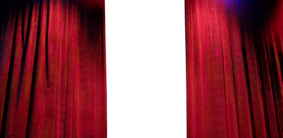 Elegant theater stage with opened red curtain ready to the performance png