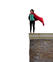 Super  businesswoman over a wall ready to fly png