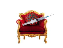 luxe fauteuil avec une seringue avec le vaccin de covid-19 png