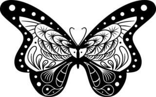 Monochrome ethnic butterfly mandala design. Anti-stress coloring page for adults. Hand drawn black and white vector illustration