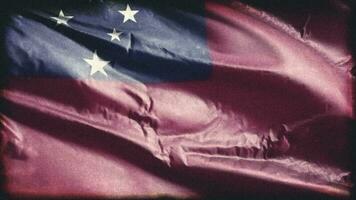 Retro aged Samoa flag waving on the wind. Old vintage banner swaying on the breeze. Seamless loop. video
