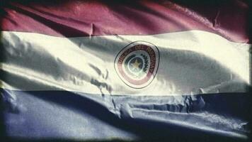 Retro aged Paraguay flag waving on the wind. Old vintage Paraguayan banner swaying on the breeze. Seamless loop. video