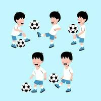 Set Of Little Boy Character Playing Football vector