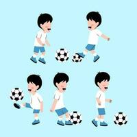 Set Of Little Boy Character Playing Football vector