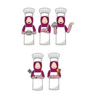 conjunto de muslimah cocinero logo vector