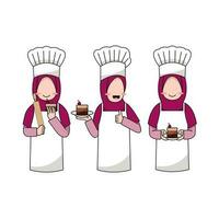 conjunto de muslimah cocinero logo vector