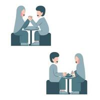 Set Of Muslim Couple Having Dinner vector