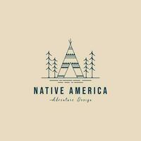 indian camp line art logo native culture  icon and symbol vector illustration design