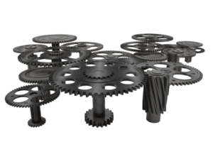 Pieces of gears. teamwork, partnership and integration concept. 3d rendering png