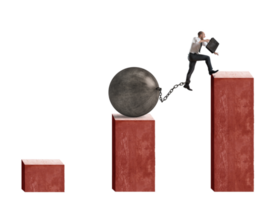 businessman tries to jump attached to a big ball png