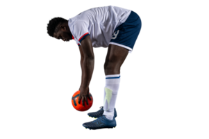 Football  player plays with soccerball in a match png