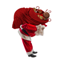 Père Noël claus porte une gros sac plein de présente png