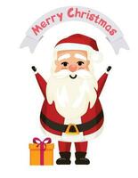 Santa claus in flat style with the inscription merry christmas, vector graphics, series