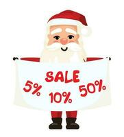 Christmas banner with discount. Merry Christmas and Happy New Year greeting with cute santa claus. vector lettering