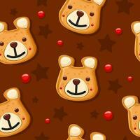 Pattern from gingerbread in the shape of a bear, new year, christmas. Icon. vector