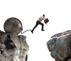 businessman tries to jump attached to a big ball png