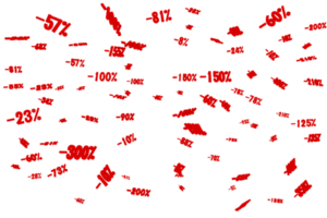 Red percentages and numbers. concept of productivity and value. 3d rendering png