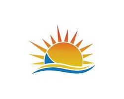 puesta de sol con mar y río logo icono diseño vector concepto.