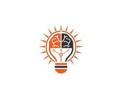 Human Brain With Bulb Idea Logo Design Technology Vector Icon.