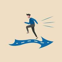 A man running on a wrong direction.Confused man running in wrong way.A man guided faulty navigation.Wrong way concept.Vector Illustration. vector