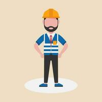 A civil engineer ready for practical work. A confident civil engineer man wearing protective safety helmet.Vector Illustration. vector