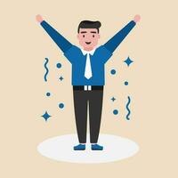 A business man celebrating his success by raising hand.Happy Emotion. Vector illustration.Flat design.