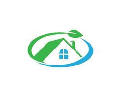 Property care and natural leaf circle real estate logo vector concept.