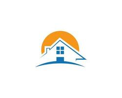 Simple Real Estate Logo Design With Sun Symbol Vector Concept.