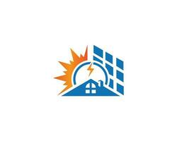 Real estate house with electric solar panel logo design premium vector template.