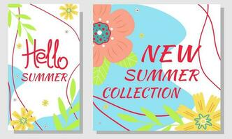 Set summer sale banners. Summer flowers and abstract shape. Design for social network, advertising. vector