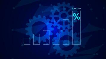 Quality control levels growth. Process to the maximum quality with graph and gear wheel. Business and service concept background. Vector illustration.