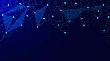 Abstract technology background with connecting dots and lines and hexagons shapes. Big data visualization, network connection, and communication technology concept. Vector illustration.