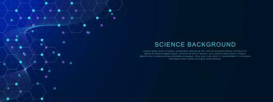 Abstract hexagons with connecting dots and lines. Network connection, big data visualization, science and technology background design. Vector illustration.