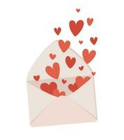 An Open Envelope with Hearts Flying Out of It. Avowal of Love. Vector Image.