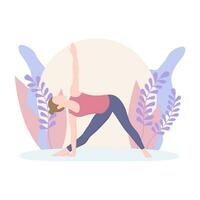 The Woman Stands in a Triangle Pose. The Girl is Doing Yoga. Image for Yoga Studio. Vector Object.