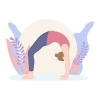 un joven mujer es haciendo el puente pose. yoga clase. vector objeto.