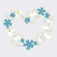 Flowers Folded in the Shape of a Heart. Daisies, Forget-Me-Nots. Vector Object.