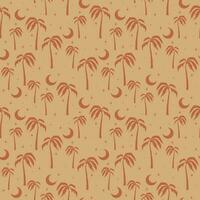 Seamless pattern with palms at night illustration. Minimalist boho art print. vector