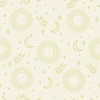 Seamless doodle cosmic space pattern with heavenly elements on a beige background. vector