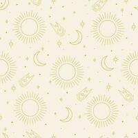 Seamless doodle cosmic space pattern with heavenly elements on a beige background. vector