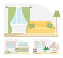 Comfortable home decor flat color vector illustration set.